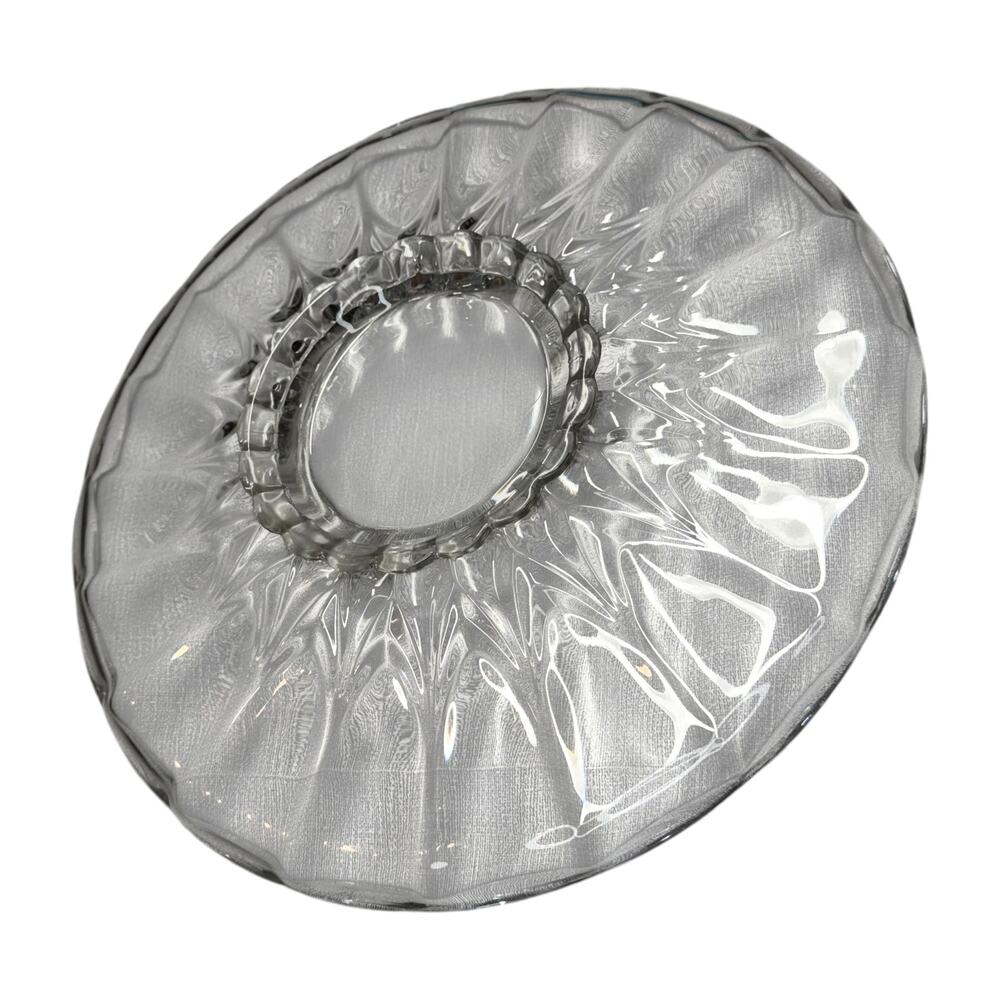 Clear Pressed Glass Sunburst Serving Bowl 11in Scalloped Crimped Edge - Picture 4 of 6
